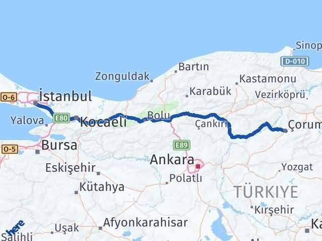 Çorum Üsküdar İstanbul Arası Kaç Km - Yol Haritası