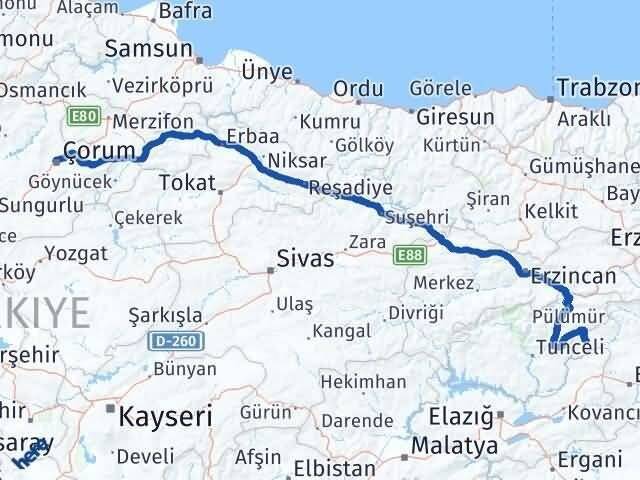 Çorum Yayladere Bingöl Arası Kaç Km - Yol Haritası