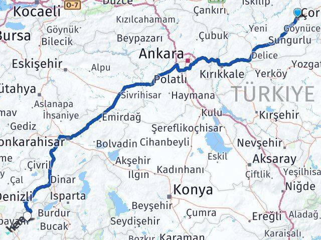 Çorum Yeşilova Burdur Arası Kaç Km - Yol Haritası