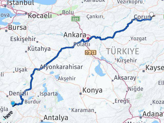 Denizli Acıpayam Amasya Arası Kaç Km - Yol Haritası