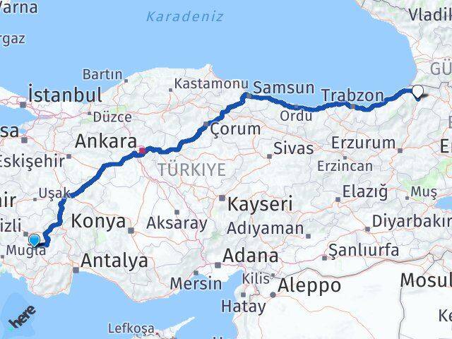 Denizli Acıpayam Artvin Arası Kaç Km - Yol Haritası