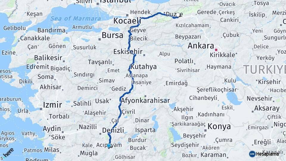 Denizli Acıpayam Bolu Arası Kaç Km - Yol Haritası