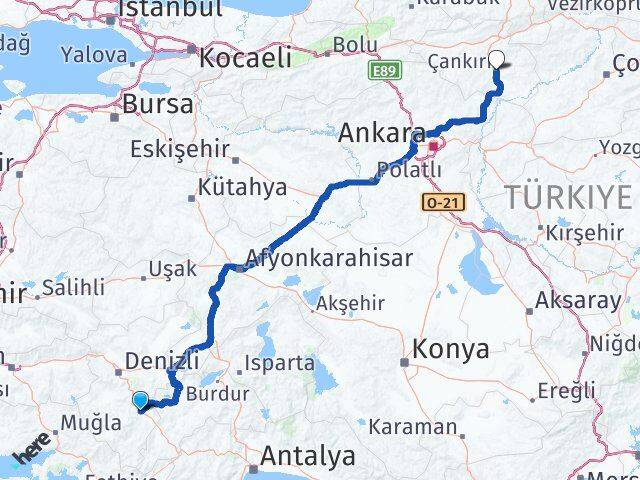 Denizli Acıpayam Çankırı Arası Kaç Km - Yol Haritası