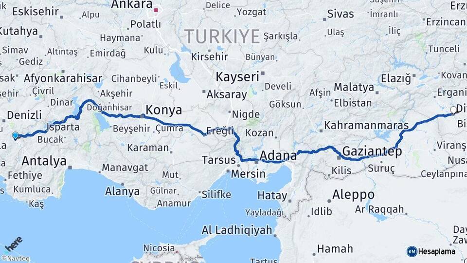 Denizli Acıpayam Diyarbakır Arası Kaç Km - Yol Haritası