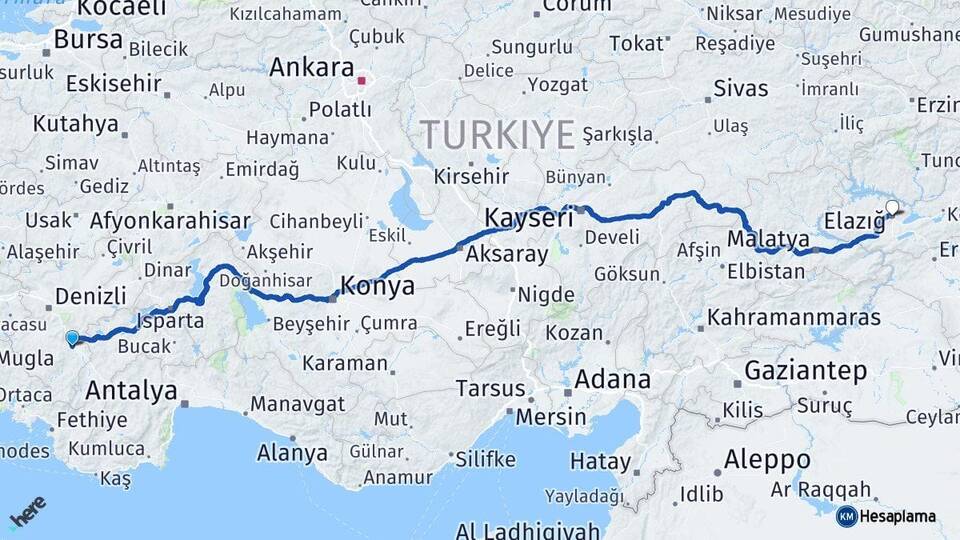 Denizli Acıpayam Elazığ Arası Kaç Km - Yol Haritası