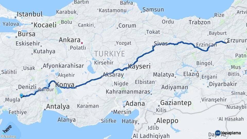 Denizli Acıpayam Erzurum Arası Kaç Km - Yol Haritası