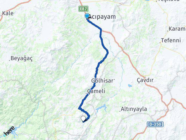 Denizli Acıpayam Gürsu Çameli Arası Kaç Km - Yol Haritası