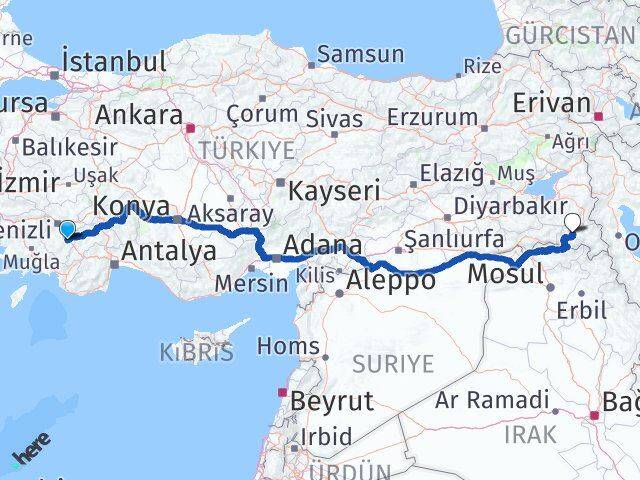 Denizli Acıpayam Hakkari Arası Kaç Km - Yol Haritası