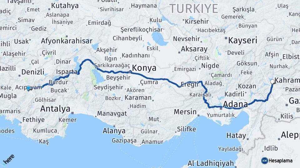 Denizli Acıpayam Kahramanmaraş Arası Kaç Km - Yol Haritası
