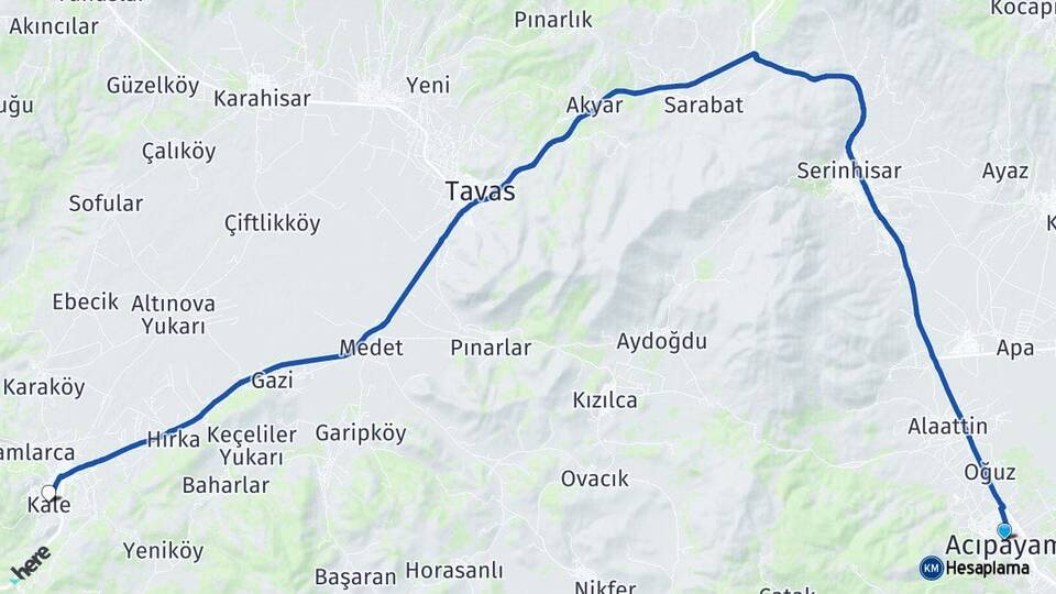 Denizli Acıpayam Kale Arası Kaç Km - Yol Haritası