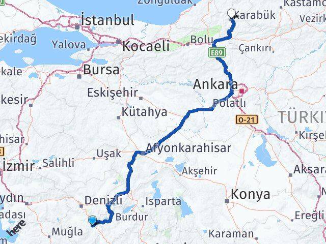 Denizli Acıpayam Karabük Arası Kaç Km - Yol Haritası