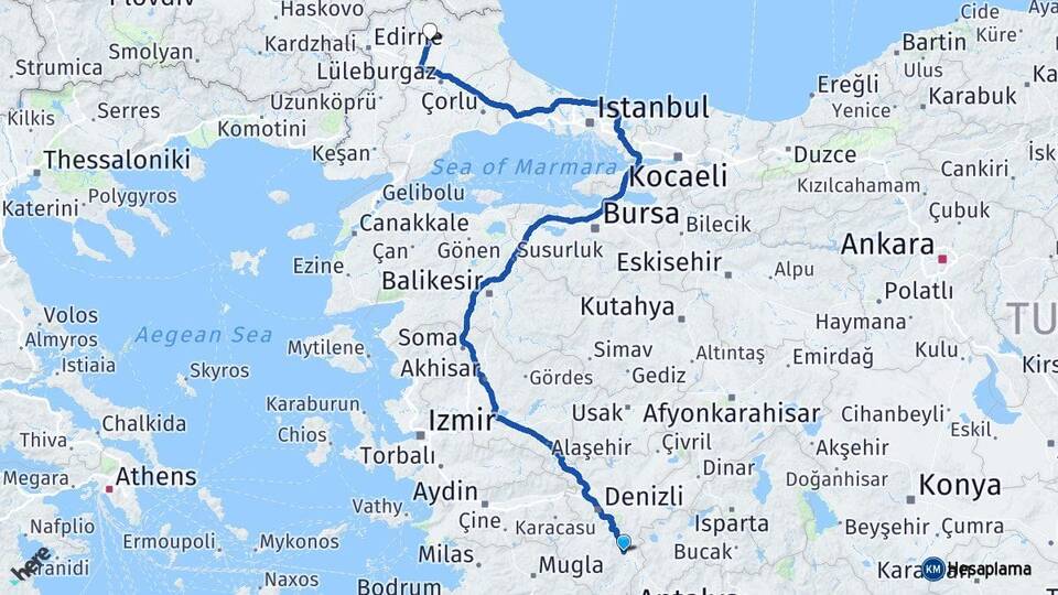 Denizli Acıpayam Kırklareli Arası Kaç Km - Yol Haritası