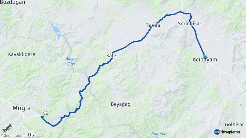 Denizli Acıpayam Muğla Arası Kaç Km - Yol Haritası