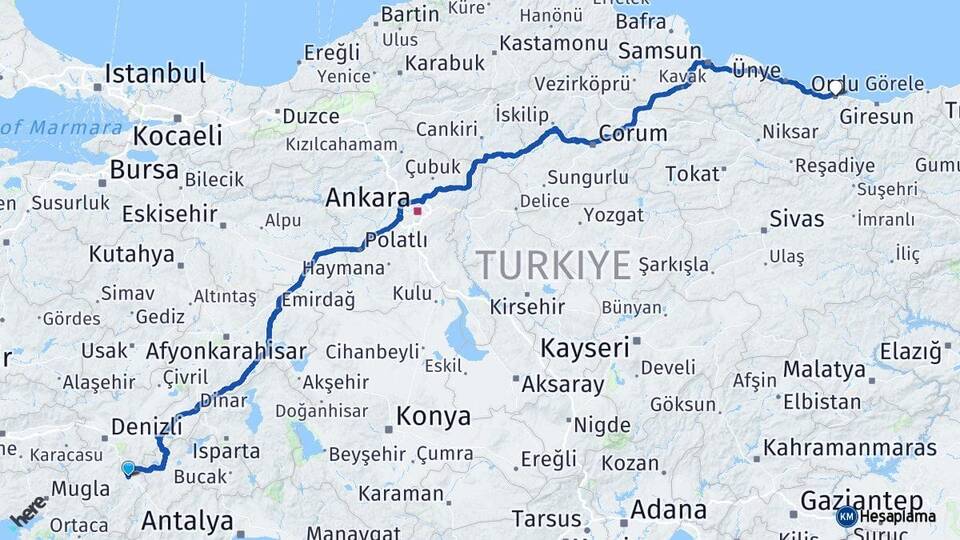 Denizli Acıpayam Ordu Arası Kaç Km - Yol Haritası