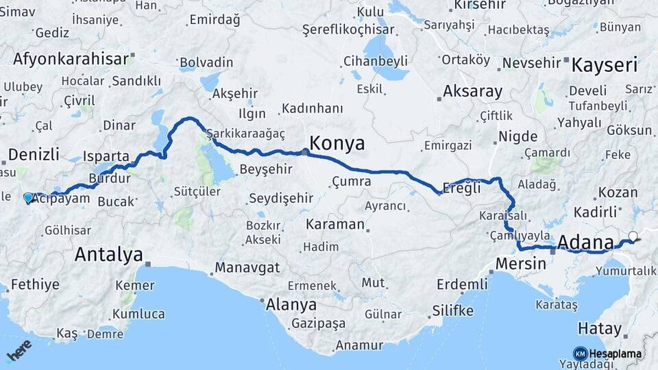 Denizli Acıpayam Osmaniye Arası Kaç Km - Yol Haritası