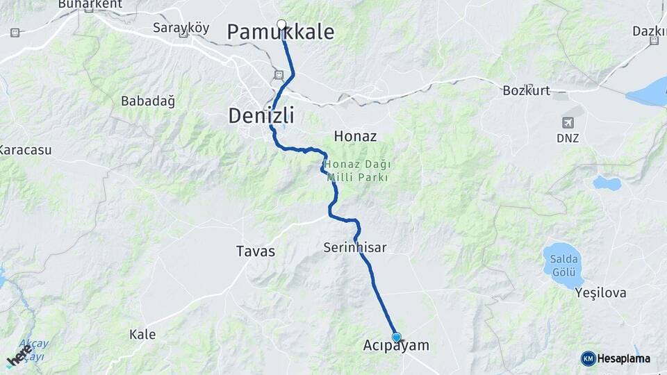 Denizli Acıpayam Pamukkale Arası Kaç Km - Yol Haritası