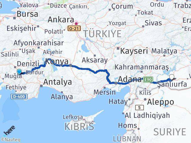 Denizli Acıpayam Şanlıurfa Arası Kaç Km - Yol Haritası