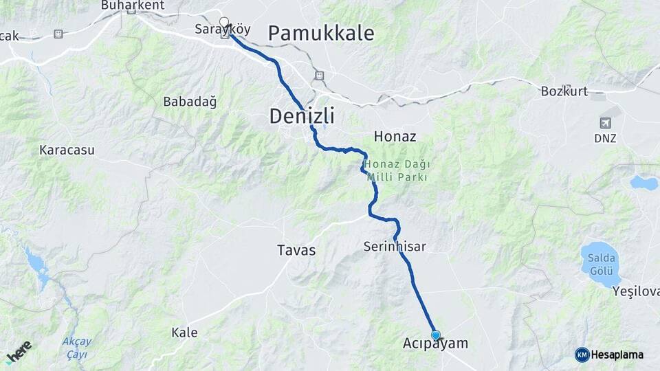 Denizli Acıpayam Sarayköy Arası Kaç Km - Yol Haritası
