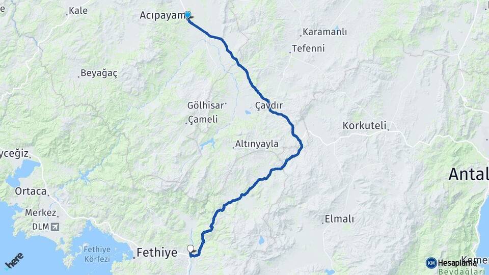 Denizli Acıpayam Seydikemer Muğla Arası Kaç Km - Yol Haritası