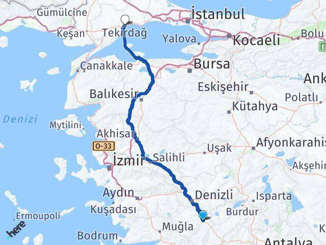 Denizli Acıpayam Tekirdağ Arası Kaç Km - Yol Haritası
