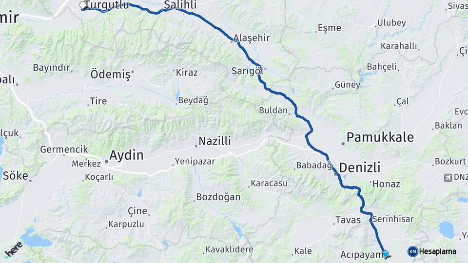 Denizli Acıpayam Turgutlu Manisa Arası Kaç Km - Yol Haritası