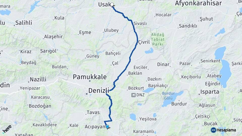 Denizli Acıpayam Uşak Arası Kaç Km - Yol Haritası