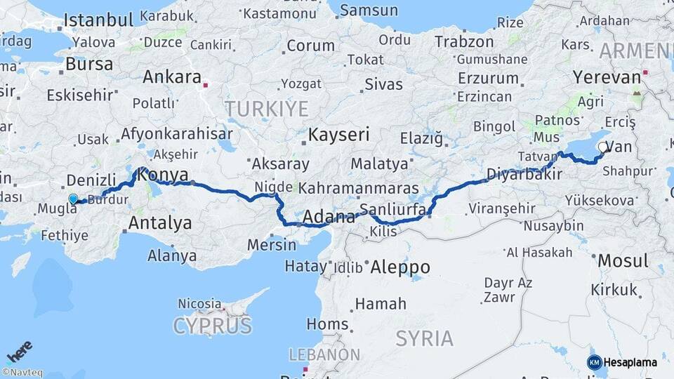 Denizli Acıpayam Van Arası Kaç Km - Yol Haritası