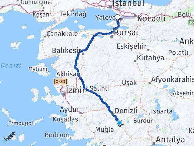 Denizli Acıpayam Yalova Arası Kaç Km - Yol Haritası