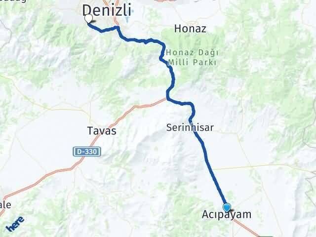 Denizli Acıpayam Yenişehir Merkezefendi Arası Kaç Km - Yol Haritası