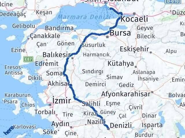 Denizli Adalar İstanbul Arası Kaç Km - Yol Haritası