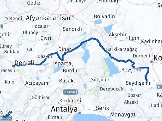 Denizli Akören Konya Arası Kaç Km - Yol Haritası
