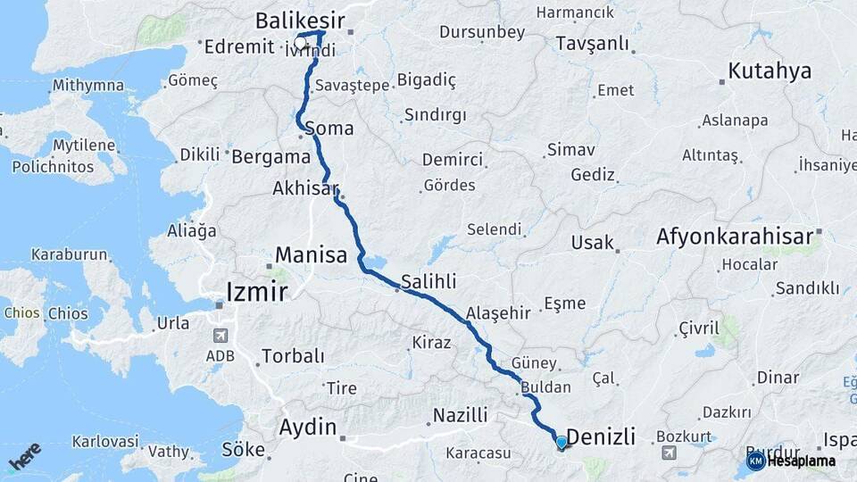 Denizli Altıeylül Balıkesir Arası Kaç Km - Yol Haritası
