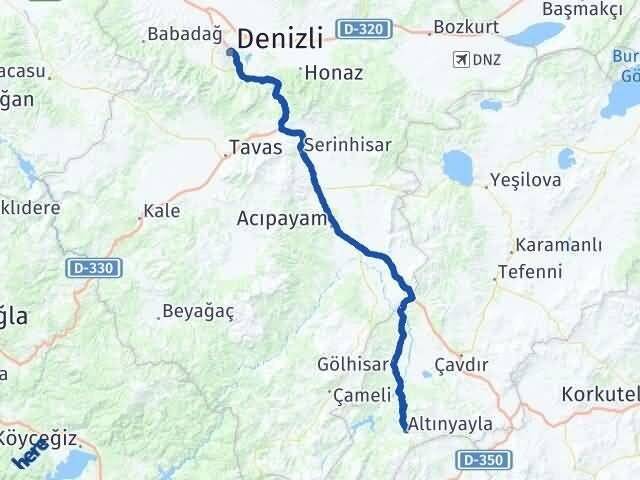 Denizli Altınyayla Burdur Arası Kaç Km - Yol Haritası