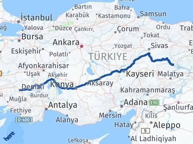 Denizli Arapgir Malatya Arası Kaç Km - Yol Haritası