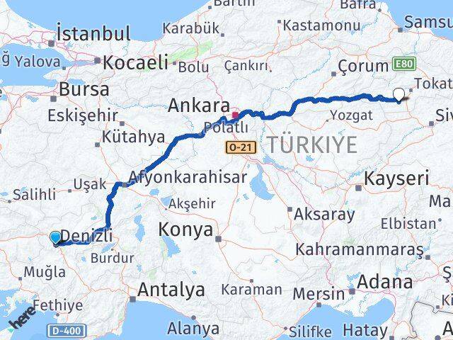 Denizli Artova Tokat Arası Kaç Km - Yol Haritası