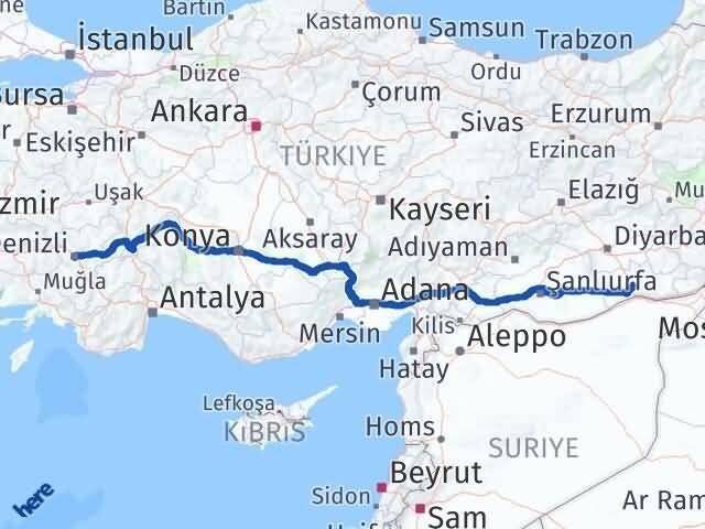 Denizli Artuklu Mardin Arası Kaç Km - Yol Haritası