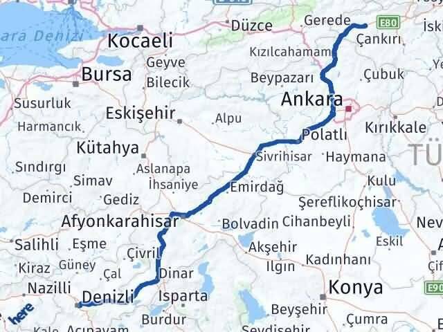 Denizli Atkaracalar Çankırı Arası Kaç Km - Yol Haritası