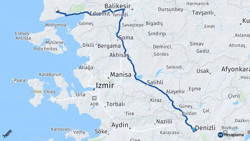 Denizli Ayvacık Çanakkale Arası Kaç Km - Yol Haritası