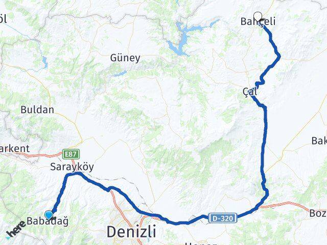 Denizli Babadağ Bekilli Arası Kaç Km - Yol Haritası