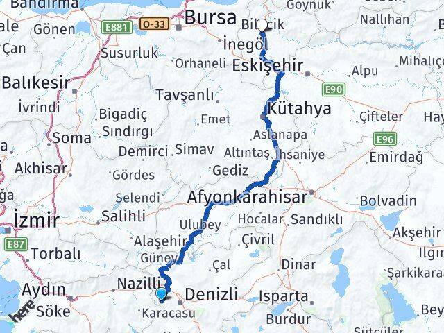 Denizli Babadağ Bilecik Arası Kaç Km - Yol Haritası