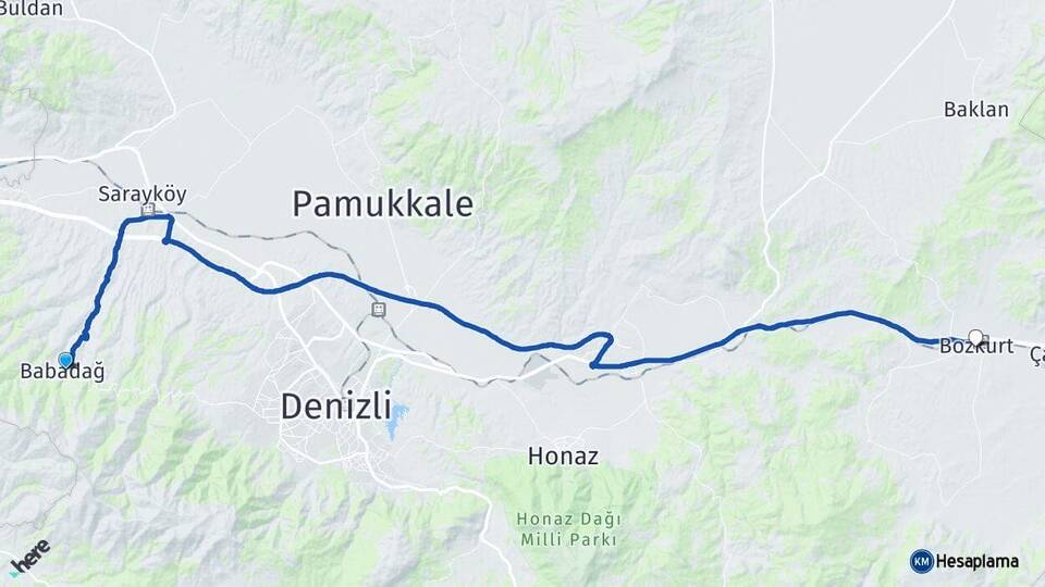 Denizli Babadağ Bozkurt Arası Kaç Km - Yol Haritası