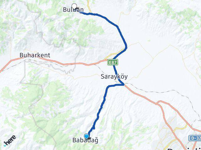 Denizli Babadağ Buldan Arası Kaç Km - Yol Haritası