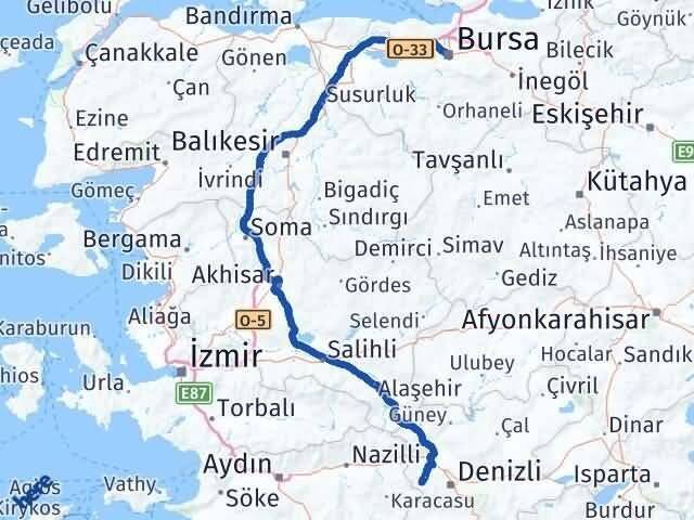 Denizli Babadağ Bursa Arası Kaç Km - Yol Haritası