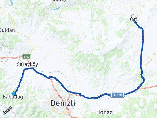 Denizli Babadağ Çal Arası Kaç Km - Yol Haritası