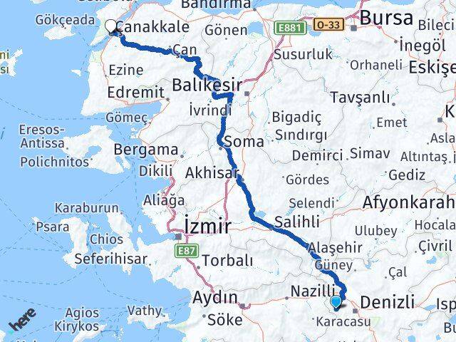 Denizli Babadağ Çanakkale Arası Kaç Km - Yol Haritası
