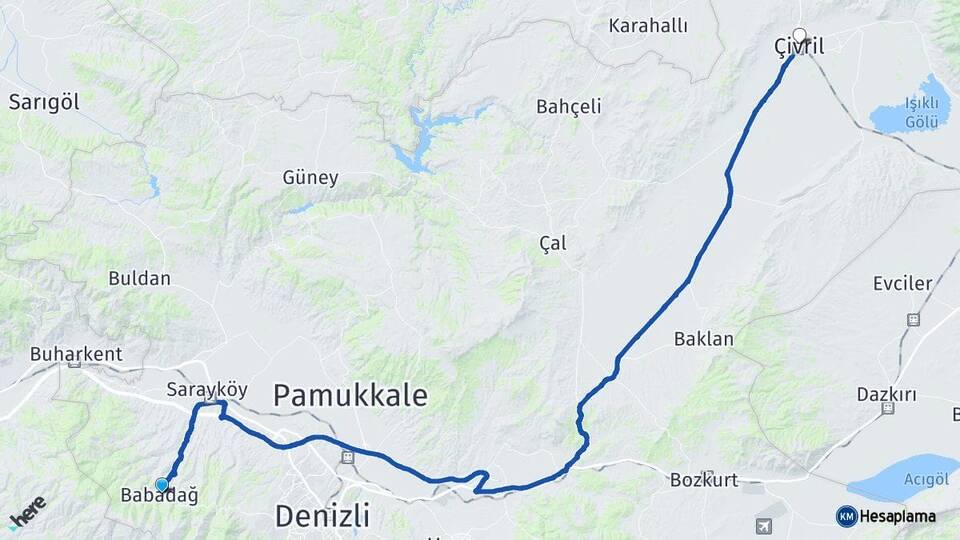 Denizli Babadağ Çivril Arası Kaç Km - Yol Haritası