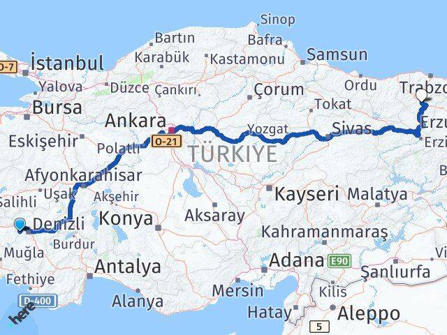 Denizli Babadağ Gümüşhane Arası Kaç Km - Yol Haritası