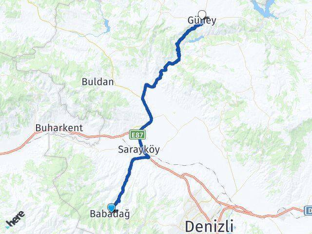 Denizli Babadağ Güney Arası Kaç Km - Yol Haritası