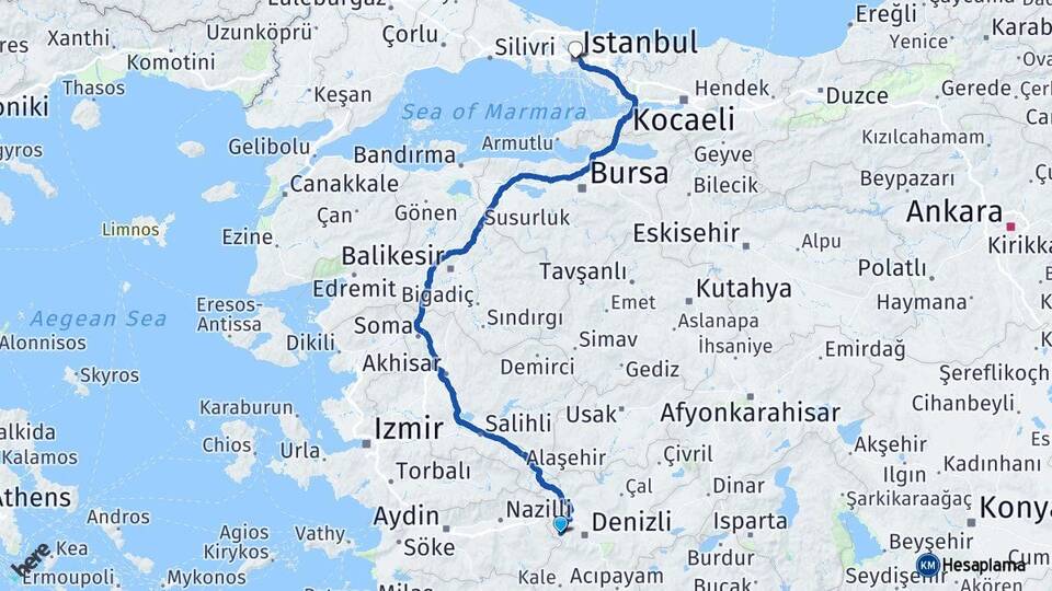 Denizli Babadağ İstanbul Arası Kaç Km - Yol Haritası