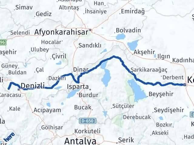 Denizli Babadağ Konya Arası Kaç Km - Yol Haritası